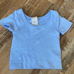 Athleta girl ribbed cropped short sleeve top cornflower blue size girls 6